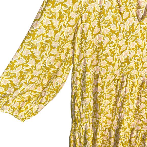 Boden Notch Tiered Floral Midi Dress Yellow Pink Print EcoVero US Size 10R - Picture 6 of 11